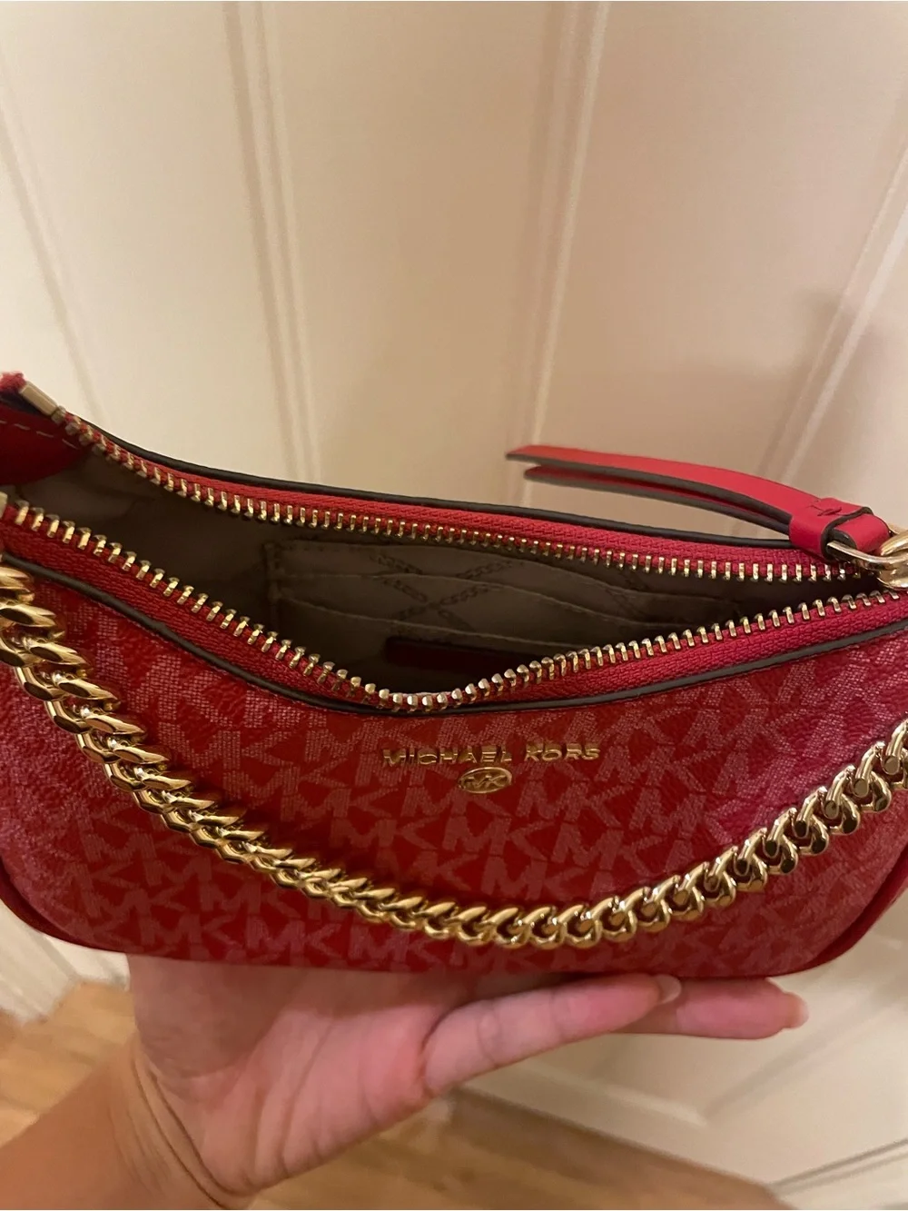 Michael Kors Red Logo Chain-Handle Shoulder Bag